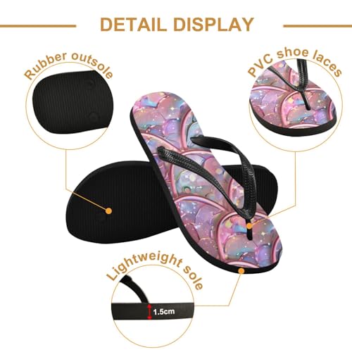 Womens Flip Flops Pink Mermaid ScaleNon-Slip Casual Beach Slippers Rubber Sandals214B32082