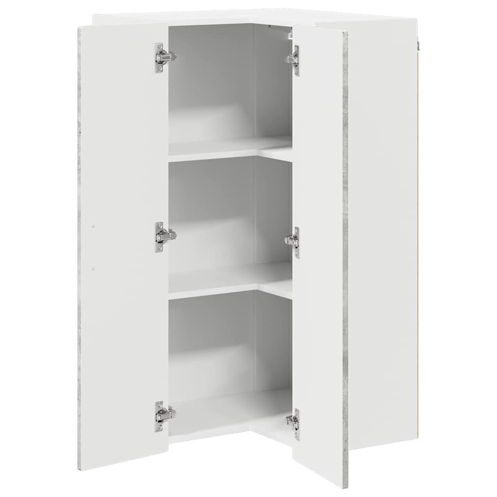 Armario esquinero Porto hormigón gris madera 57 x 57 x 100 cm moderno armario de cocina con espacio de almacenamiento y estantes, montaje en pared para interior