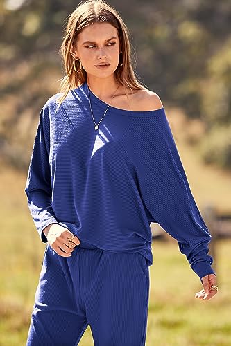 PRETTYGARDEN Women's Fall 2 Piece Lounge Set Long Sleeve Tops Ribbed Pants Spring Matching Sweatsuit Travel Outfits Clothes