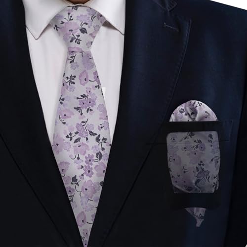 Image of Mantieqingway Floral Ties for Men, 3pcs /set Neck Tie Pocket Square Holder Set for Wedding Business Prom Party Usual