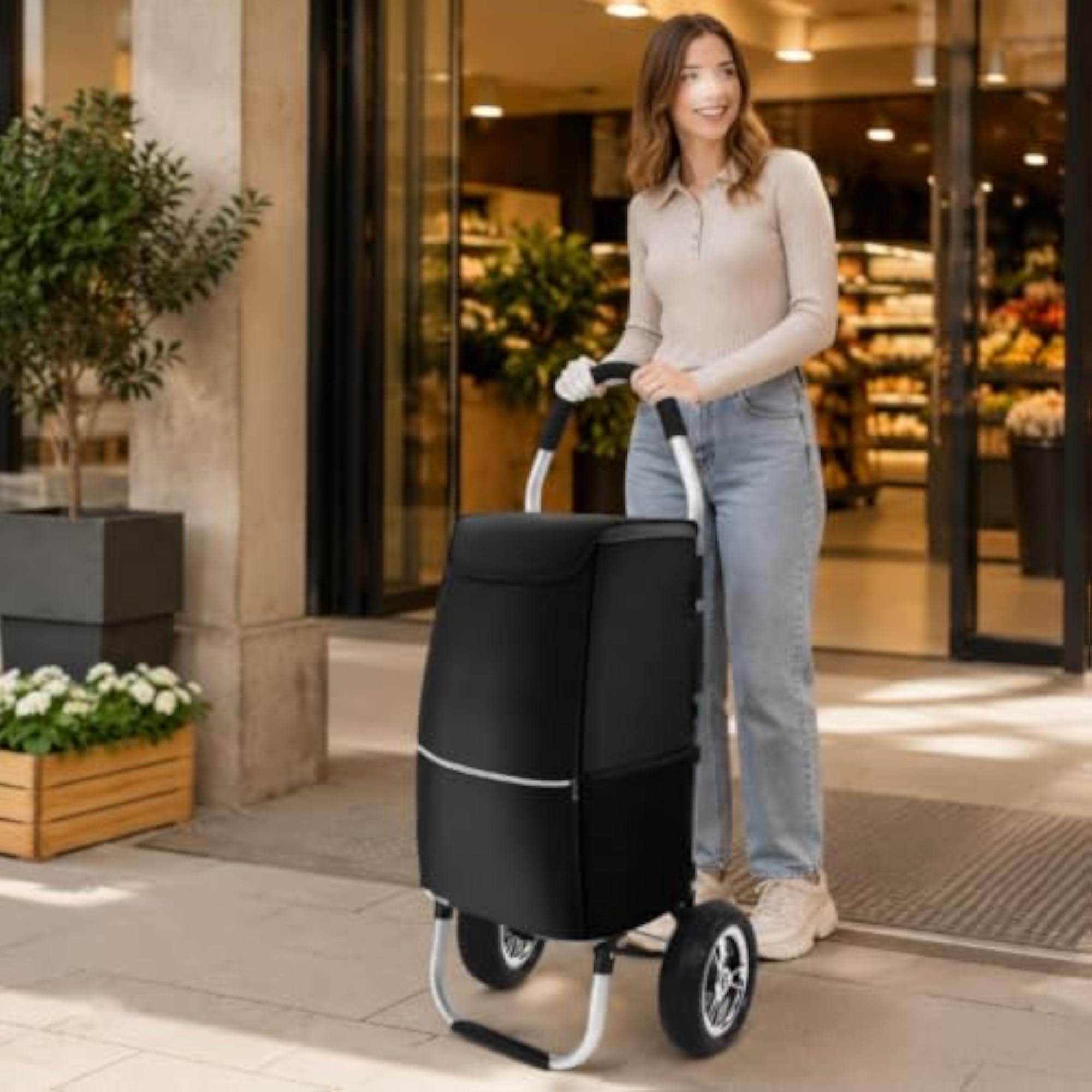 Foldable Wheeled Shopping Cart, Grocery Trolley