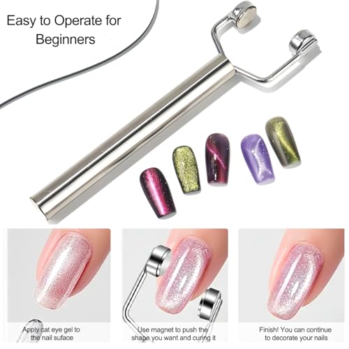 3 IN 1 Cat Eye Magnet for Nails,Y-Shaped Double Head Nail Magnetic Wand,Cat Eye Gel Polish Nail Art Design Tools Multifunctional Powerful Force Magnets Pen for Home DIY, Salon Manicure