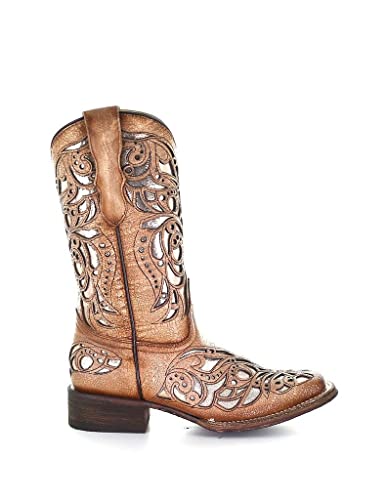 Corral Boots Kids Tan Shiny Inlay Square Toe Cowgirl Boot2