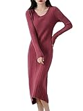  UIOKLMJH Robe Pull en Laine Décontractée Élégante pour Femmes Automne Robe De Travail De Bureau Rose Red XXL