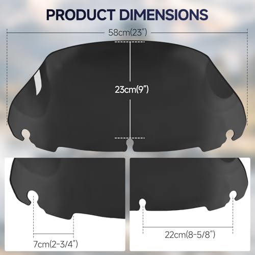 Image of Black 9 inch Motorcycle Wave Windshield Windscreen Compatible for Harley 2014-2023 Harley Davidson Touring Street Glide Electra Glide Ultra Limited Tri Glide FLHT FLHX FLHXS FLHTK