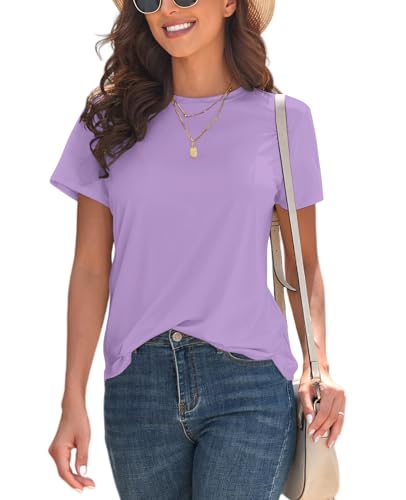 Image of KevaMolly Basic T Shirts for Women UPF 50+ Short Sleeve Casual Summer Tops Trendy Solid Loose Fit Crew Neck Tees Tshirt