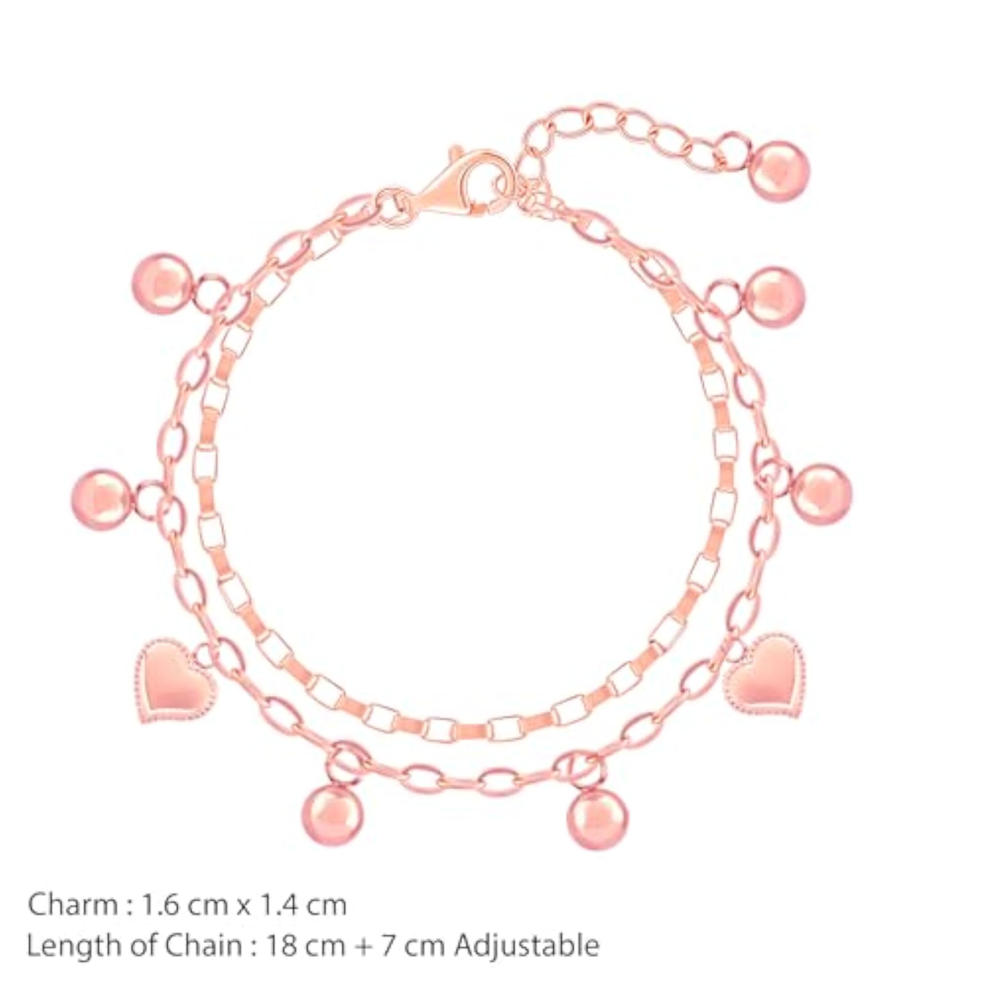 Women's 18K Rose Gold Plated Hearts Bracelet, Waterproof