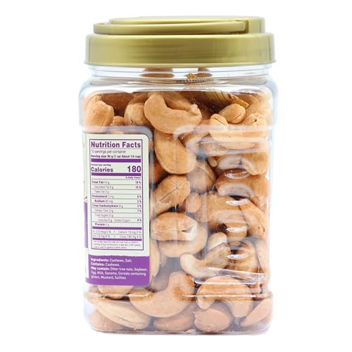 Image of LAFOOCO JUMBO Salted Cashews 15.87 oz, Dry Roasted Extra Large Nuts Jar | Giant size crispy roasted cashew kernels with sea salt. Halal & BRCGS certified premium Vietnamese nuts. Gift jar.