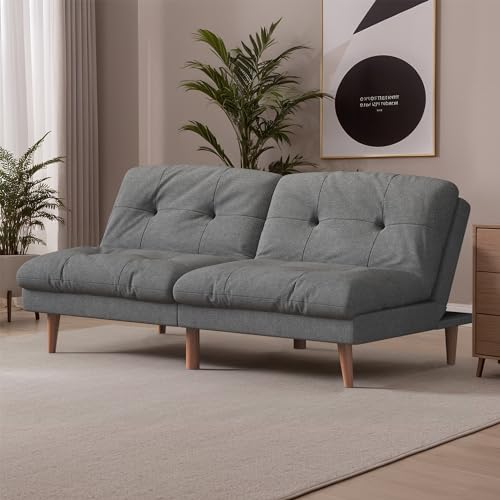 Flamaker Convertible Futon Sofa Bed Futon Couch with Adjustable Back Upholstered Sleeper Sofa Bed for Living Room Furniture (Fabric,Grey) - Thumbnail 4