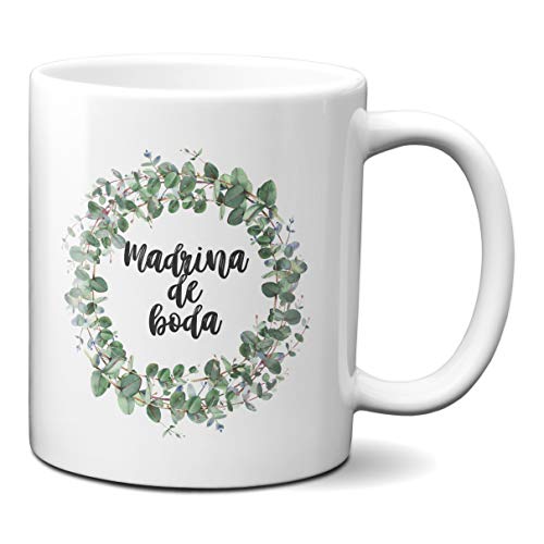 Planetacase Taza Desayuno Madrina de Boda Regalo Detalle Novios Pareja Ceramica 330 mL
