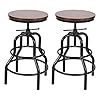 REDCAMP 20-27 Inch Vintage Industrial Swivel Bar Stools Set of 2, 13" W Metal Barstools Counter Height Adjustable with Footrest for Kitchen Farmhouse Dining Room, Wood Top, Rustic Brown