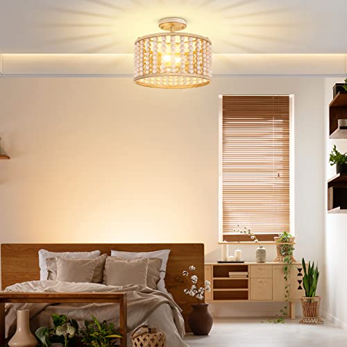 Boho Farmhouse Wood Beaded Chandelier