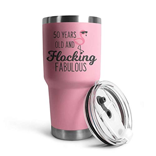 UIZBL 30oz Tumble Cup 50th-Birthday-Flamingo- Coffee Cups for mom gifts from daughter son...