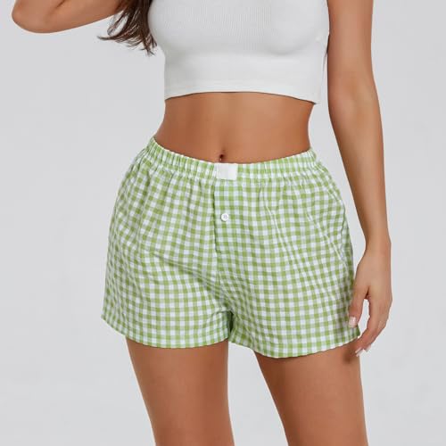 Image of Womens Boxer Shorts Y2k Lounge Pj Shorts Low Rise Striped Pajamas Sleep Lounge Plaid Gingham Micro Short Pants