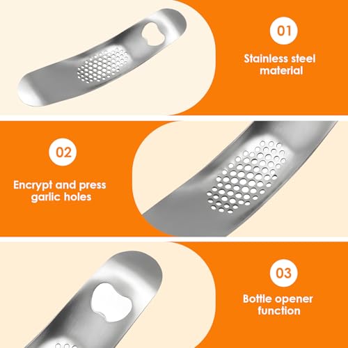 EBQOSK Garlic Press, Stainless Steel Garlic Mincer with Bottle Opener - Garlic Rocker Mincer Press Dishwasher Safe Compact & Durable Tool for Home Cooking