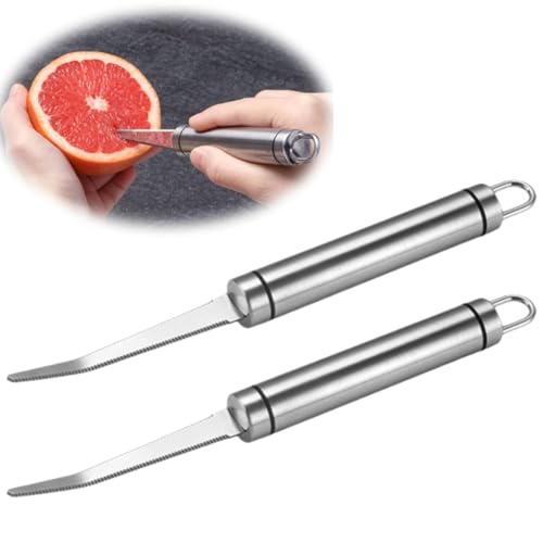 Grapefruit Knives 2 Pack, Stainless Steel Grapefruit Utensil Knife, Serrated Edge & Thick Gauge Handle, Kitchen Tool with Non-stick Plating for Kiwi, Mango, Dessert, Apple, Citrus Fruit (style B)