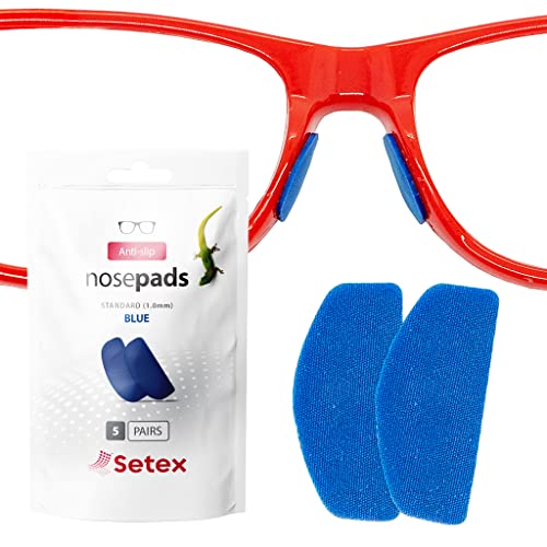 Setex Gecko Grip 1mm Anti Slip Eyeglass Nose Pads, (5 Blue Pair) USA Made, 2500 Innovative Microstructured Fibers per Nose Pad, 1mm x 7mm x 16mm