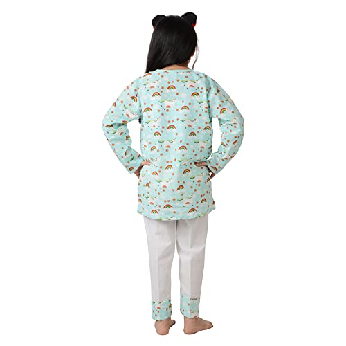 Image of Frangipani Kids Multi-Coloured Printed Unicorn Dream and Kurta Style Pyjama Set