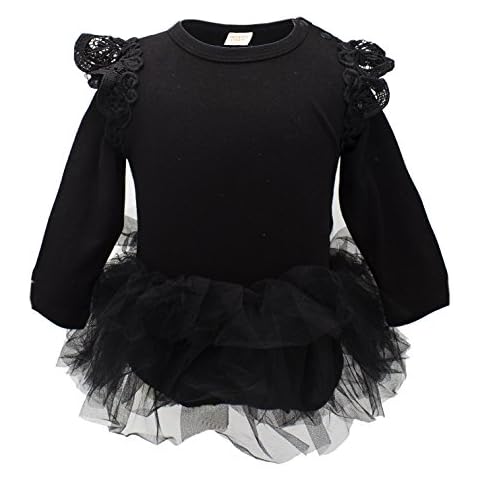 stylesilove Baby Girl Long Sleeve Ruffle Cotton Romper with Tulle Tutu Skirt - Black Cover