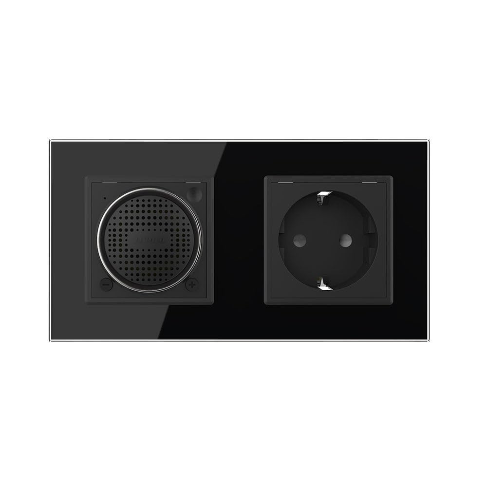 Luxus-Time LIVOLO Schuko Steckdose Wandsteckdose + Bluetooth Lautsprecher Sound Stereo Box Mini Speaker Einbaulautsprecher Wandlautsprecher UP inkl. Glasrahmen