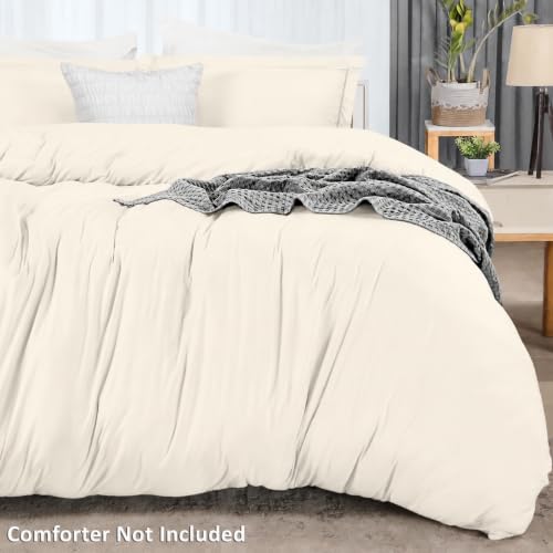 Image of Utopia Bedding Duvet Cover Full Size - 3 Piece with Zipper Closure - 1 Comforter Cover 80X90 Inches & 2 Pillow Shams 20X26 Inches (Ivory) Comforter Not Included