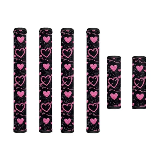 Image of Refrigerator Door Handle Covers Set of 6 Kitchen Electrical Appliances Handle Protector Anti-Slip Fridge Microwave Oven Home Accessories, Heart-Shaped Print Pink Black