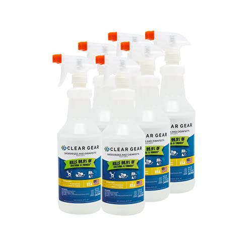 Clear Gear - Disinfectant, Cleaner, and Deodorizer For First Responders, Hospitals, Medical Offices, and Healthcare Providers - EPA-Registered, Hospital Grade, Made in USA - (6 Count) of 32 Ounce Bottles