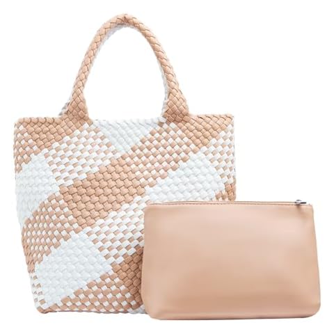 IwIeIaIrI Woven Tote Bag for Women Large Fashion Vegan Leather Shoulder Bag Soft Hobo Bag with Purse for Summer Beach Travel Cover