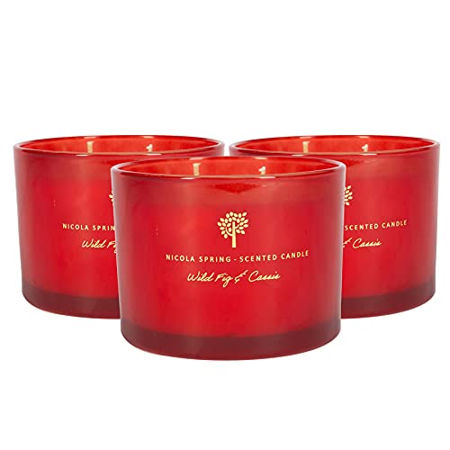 Nicola Spring Wild Fig & Cassis Scented Candle - 350g - Pack of 3-38 Hour Burning Time Natural Soy Wax Double Wick Candles Relaxing Fragrance Aromatherapy Gift Set