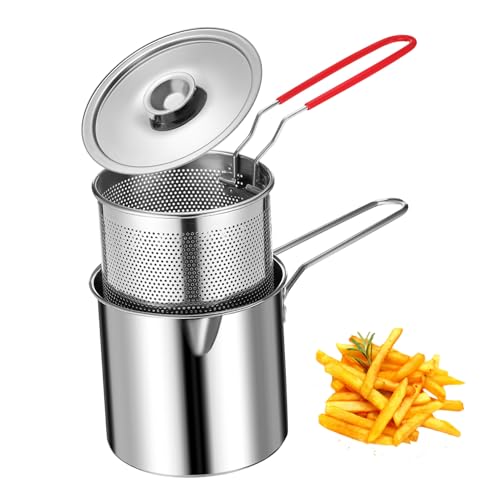 DINHEAROM Mini Freidora Cesta Para Freír Ollas Wok De Acero Inoxidable Freidora Profunda Con Tapa Olla Para Aceite Caliente Para Freír Utensilios De