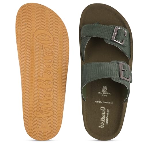 Image of Walkaroo Men's Double Buckle Slide Sandals|Open Toe Casual Flat Slippers,Adjustable Buckle Straps, Soft Cushioned Footbed, Fabric Upper,Lightweight Flexible Sole |Casual, Daily Wear, Home, Travel, Shopping&Comfortable Wear Sandals for Men's|WGR53044