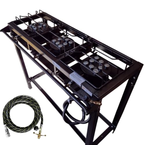 Fogão Industrial 3 Bocas Alta Pressão, 95x35x80cm, Aço Carbono, com Kit Mangueira (1m) e Registro.