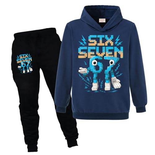 Yaokilyly Kids Six Seven Boys Girls 67 MEME Jumper and Jogger 2Pcs Sets Tracksuits Hoodie (Royal Blue 9 Years)