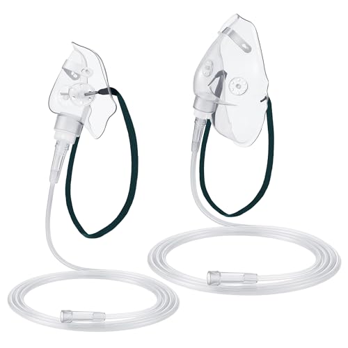 Geiserailie 2 PCS M/L Oxygen Mask with 6.6 Ft Tubing and Adjustable Elastic Strap, Adult Oxygen Mask with Tubing, Transparent Masks for Face Adult