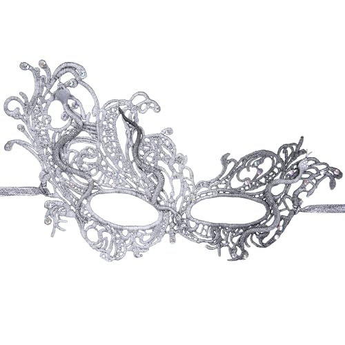 Zinniday Silver Masquerade Mask for Women - 2026 Lace Prom Snake Meduasa Mask with Shiny Rhinestone Venetian Eyemask for Men Couples Cosplay Party Halloween Carnival Renaissance Accessory