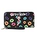 Karriage-Mate Betty Boop Black Zip Around Wallet with Red Lips Pattern, Multiple Card Slots, Wristlet Strap, Fashion Accessory (22B)