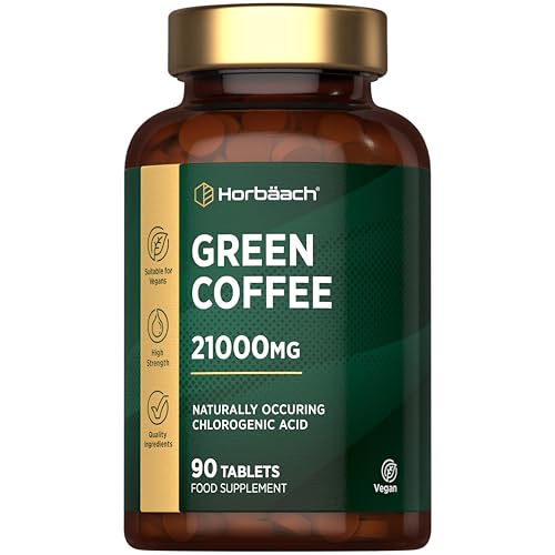 Green Coffee Bean Extract 21,000mg | 90 Vegan Caffeine Tablets | Rich Source of Chlorogenic Acid | High Strength Supplement | by Horbaach