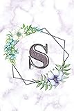  S: Personalized Dot Grid Bullet BUJO Notebook Journal Modern white Marble Floral Silver Initial Monogram Letter S- Many Usage Handy Travel Size For Women Teens