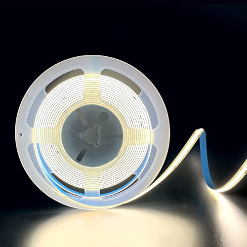 Image of HAMRVL COB LED Strip Lights Natural White 4000k, DC12V, 480leds /M 16.4ft, Super Bright CRI90 Flexible LED Tape 8mm for Indoor Home Cabinet, Bedroom, Kitchen, Backlight DIY Lighting (Without Adapter)