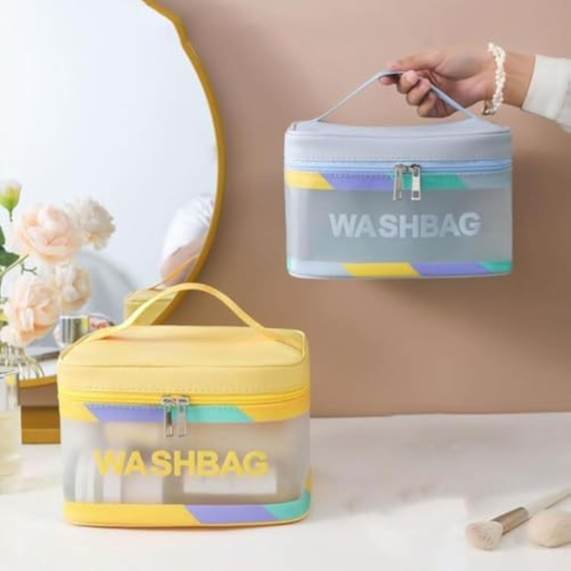 Large Capacity Plastic Travel Toiletry Bag with Handle