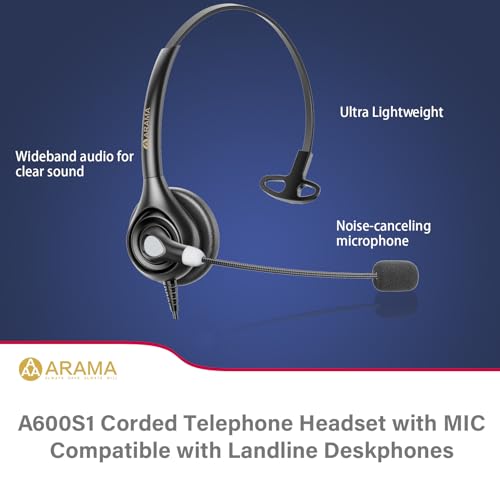 Image of Arama Phone Headset RJ9 with Microphone Noise Cancelling, Telephone Headset Compatible with Polycom Mitel Shoretel Plantronics Fanvil Alcatel-Lucent HUWEI NEC Siemens Aastra Landline Phones