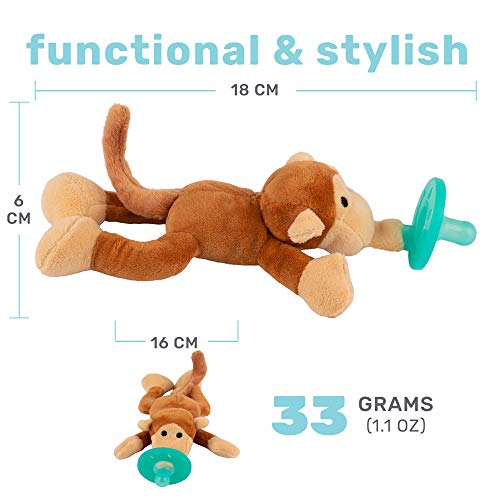 Image of Stuffed Monkey Animal Detachable Pacifier Holder, Latex-Free Soother with Stuffed Toy, Calming and Easy to Clean Baby Stuff, Newborn Pacifier- BabyLuv