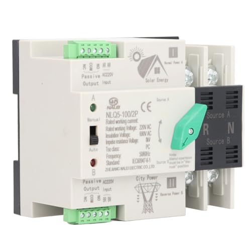 2P 220V Power Automatic Transfer Switch Mini ATS 63A/100A Changeover Switch Generator Din Rail Electrical Selector Emergency Power Electronic Power Circuit Breaker (100A)