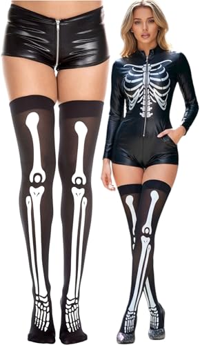 Image of ToBeInStyle Women's Scary Skeleton Leg Bones Halloween Hosiery Tights & Thigh High Stockings