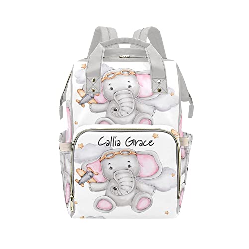 Grandkli Elephant with Plane Personalized Diaper Bag Backpack,Custom Travel Backpack DayPack Nappy Mommy Bag for Adult