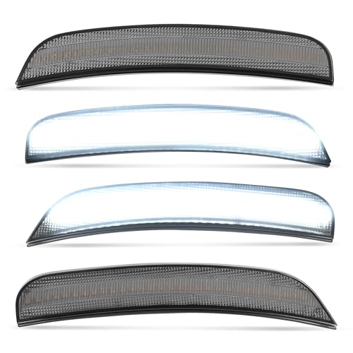 HECASA LED Side Marker Lights Compatible with 2015-2023 Chrysler 300 Replacement for CH2551136 CH2550136 Bumper Signal Parking Lamps 4Pcs Smoke Lens Front & Rear White LED