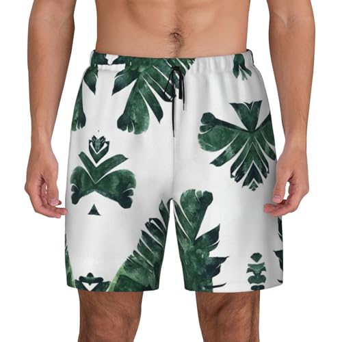 Palm Leavesshort Swim Trunks with Waist Rope and Two Side Pockets Beach Shorts Bathing Suits for Men