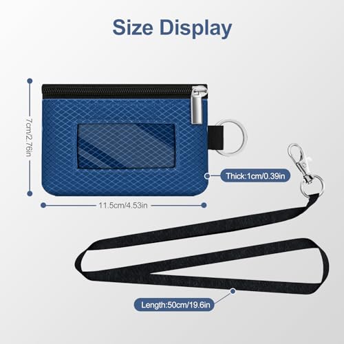 Image of Minimalist RFID Blocking Small Wallet with ID Window,WaterResistant Zip Id Case Wallet with Lanyard Keychain for Cards,Cash,Travel,Women,Men (Electric Blue)