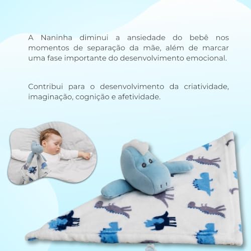 Naninha Bebê Dinossauro Urso Pelúcia Macia Fofinho Azul Menino Loaní