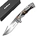 Coltello Pieghevole, Coltello a Due Mani con Chiusura Posteriore, Coltello da Pesca Outdoor in Acciaio Inox Coltello Tascabile con Manico in Legno e Metallo per Campeggio, Caccia, Pesca